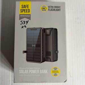 Solar Charger 43800Mah Power Bank Portable QC3.0 Fast Qi 10W Wireless 4 Panels